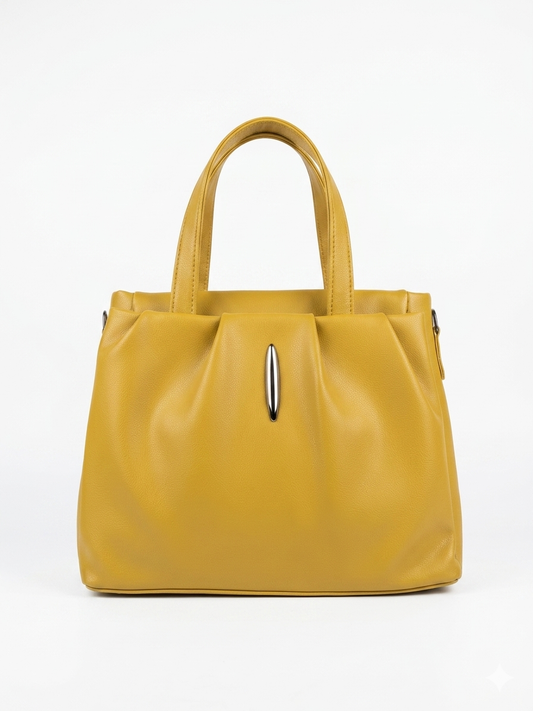 BAGITTO Women's Structured Satchel Tote Bag, Yellow Faux Leather Handbag with Top Handles and Adjustable Strap
