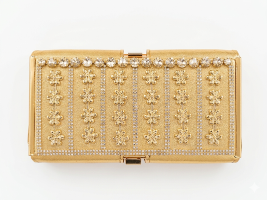 ELARA Women's Gold Evening Clutch Bag with Rhinestones, RFID Blocking, Detachable Chain Strap, Wedding Party Purse