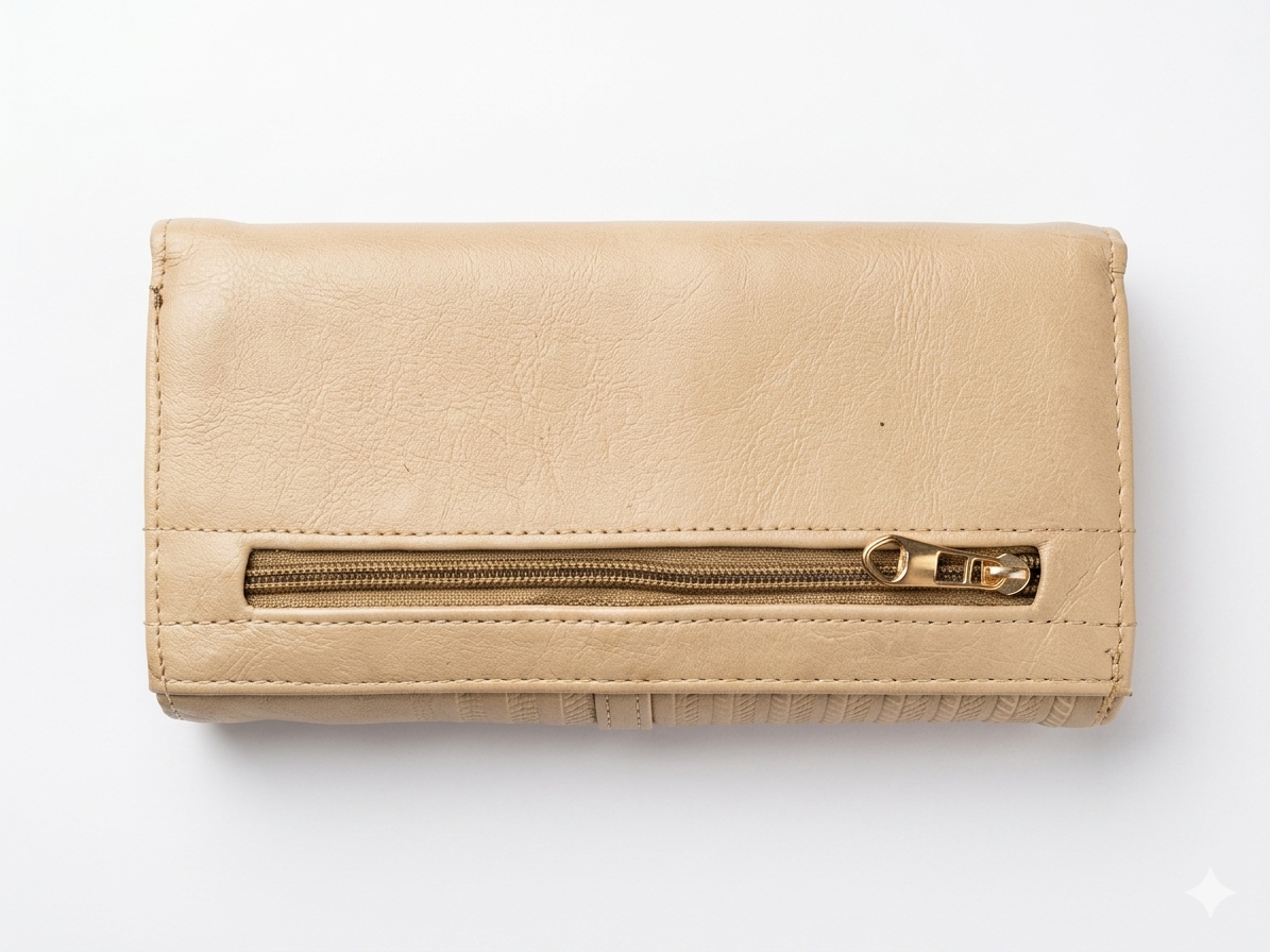 Women's Beige Quilted Wallet with Gold Buckle Closure, Faux Leather Long Clutch Purse with Wrist Strap
