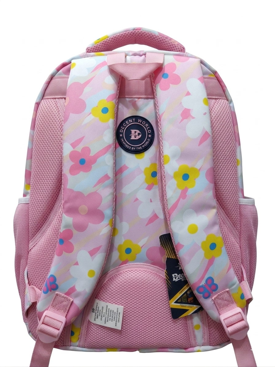 Girls Floral School Backpack, Pink Multi-Compartment Laptop Backpack with Water Resistant Fabric, Lightweight Travel Backpack with Side Mesh Pockets, Fits Up to 15.6 Inch Laptop