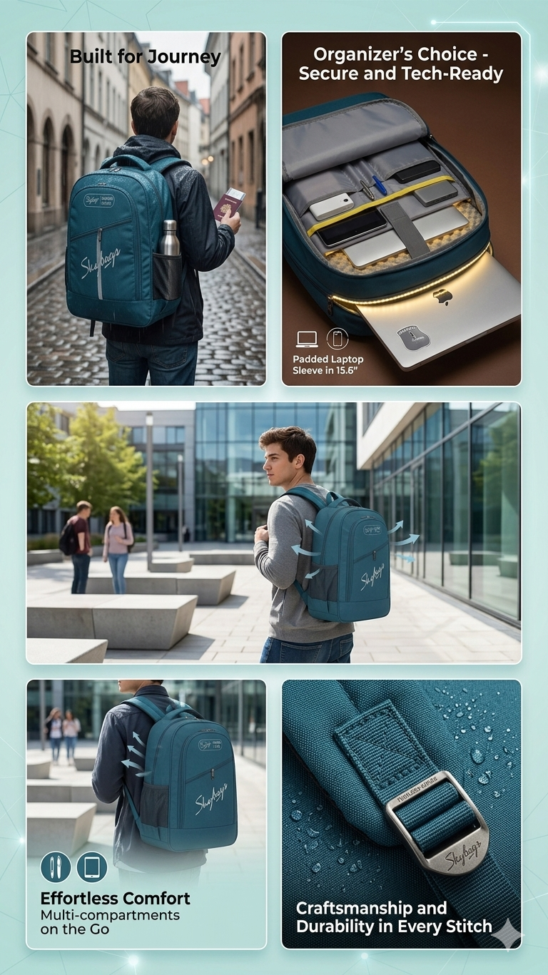 Blue Laptop Backpack for Men and Women, Multi-Compartment Travel Backpack with 15.6 Inch Laptop Sleeve, Water Resistant School and Office Bag with Side Mesh Pockets and Trolley Sleeve