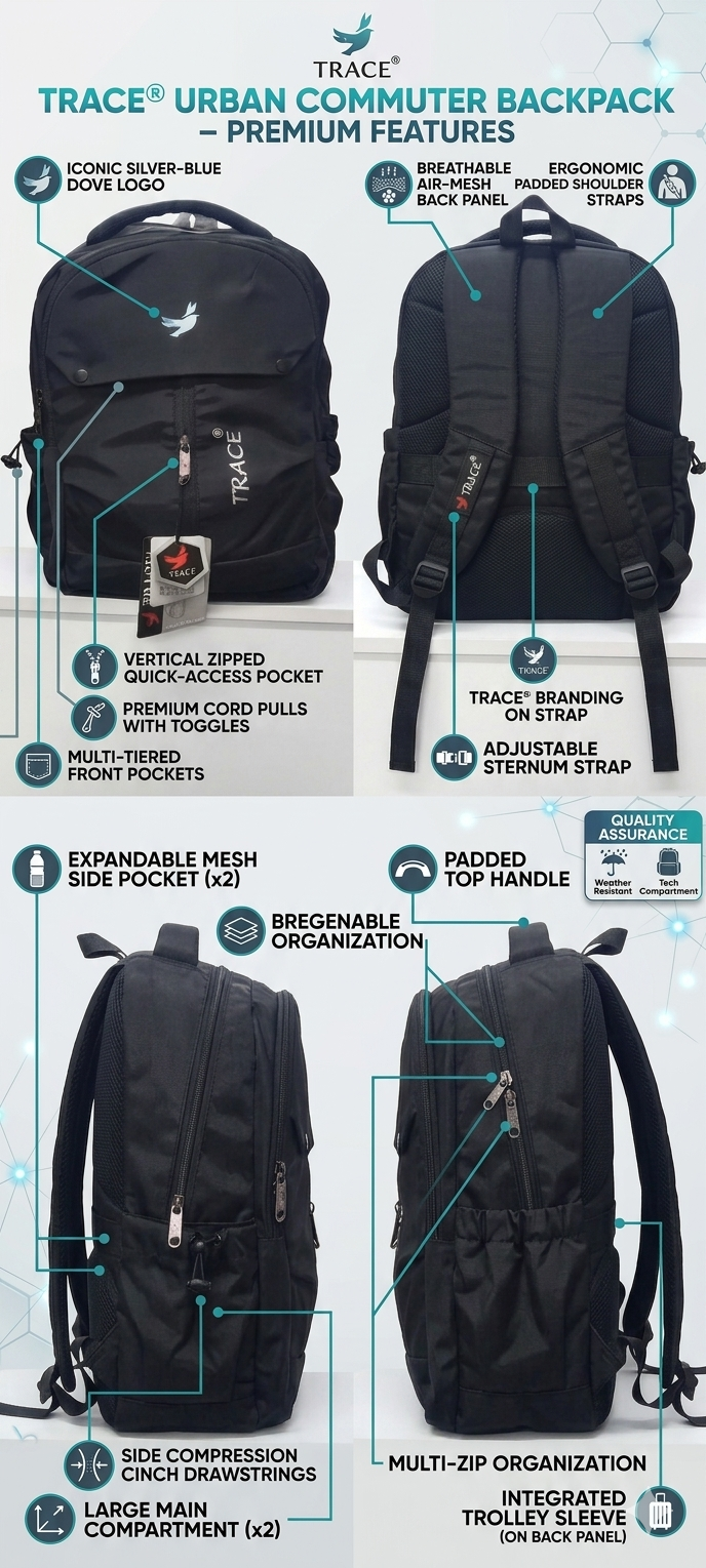 lack Urban Commuter Backpack for Men and Women, Water Resistant Laptop Backpack with Multi-Compartment Storage