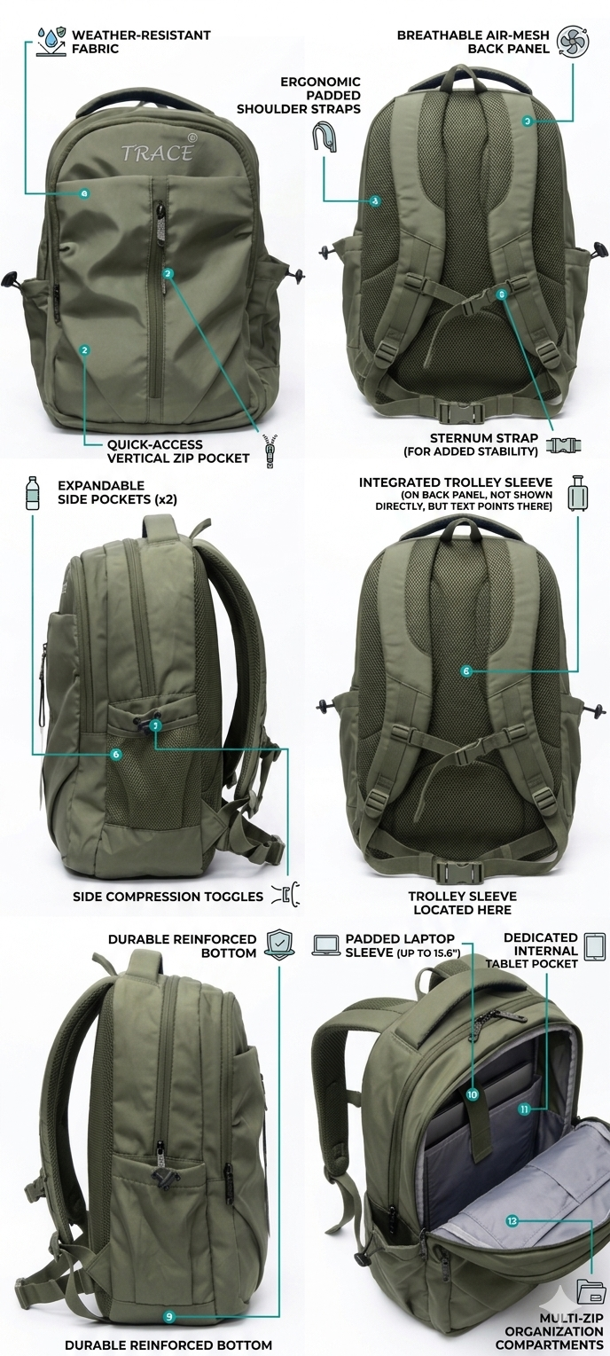 Olive Green Laptop Backpack for Men and Women, Water Resistant Travel Backpack with Padded Laptop Sleeve