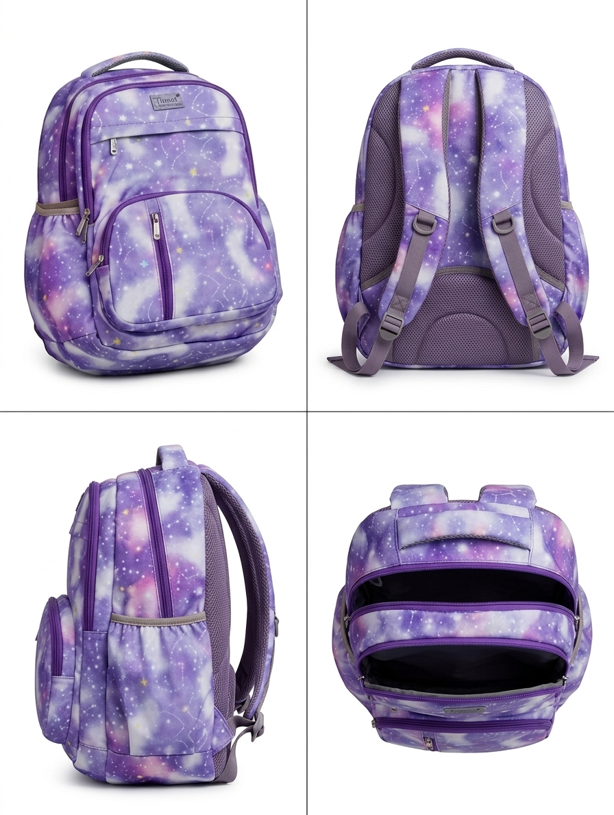 TNNI School Backpack for Girls, Printed Laptop Backpack with Multi-Zip Compartments, Air Mesh Back,