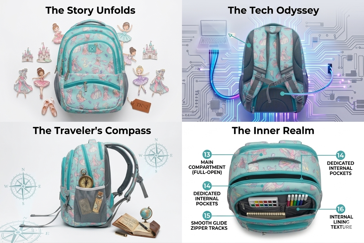 TNNI Printed School Backpack for Girls, Aqua Blue Laptop Backpack with Multi Compartments, Air Mesh Back