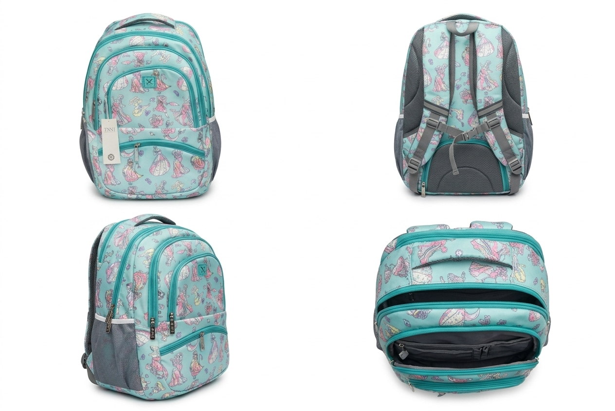 TNNI Printed School Backpack for Girls, Aqua Blue Laptop Backpack with Multi Compartments, Air Mesh Back