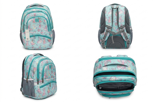 TNNI Printed School Backpack for Girls, Aqua Blue Laptop Backpack with Multi Compartments, Air Mesh Back