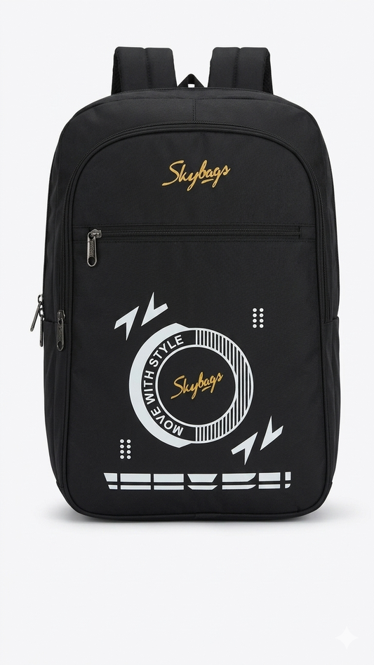 Skybags Black Laptop Backpack for Men & Women, Water Resistant School and College Bag with Air Mesh Back