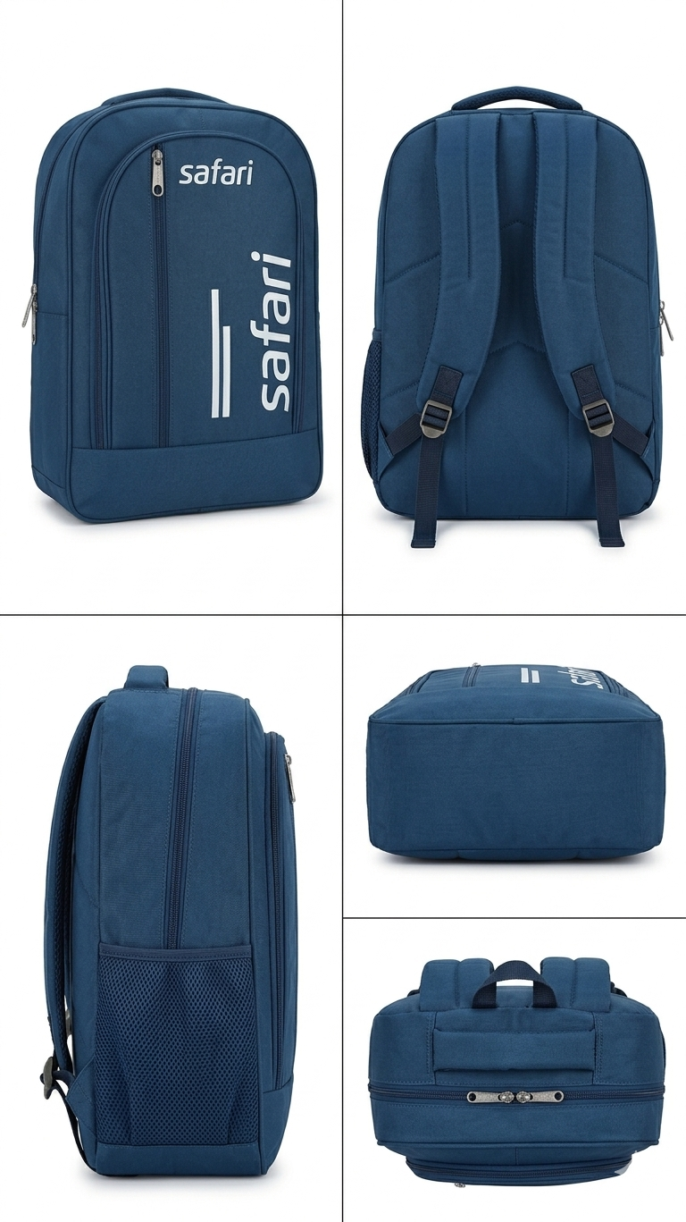 Safari Blue School Backpack for Boys & Girls, Water Resistant Laptop Bag with Multi Compartments,