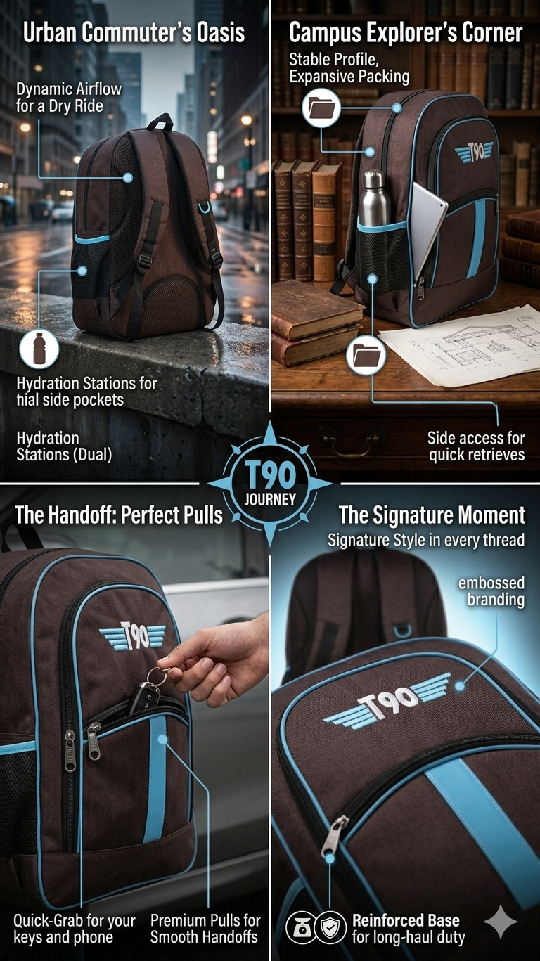 T90 Brown School Backpack for Boys & Girls, Laptop Bag with Multi Compartments