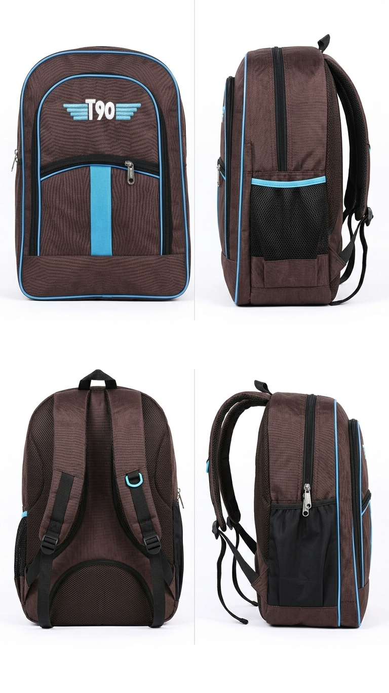 T90 Brown School Backpack for Boys & Girls, Laptop Bag with Multi Compartments