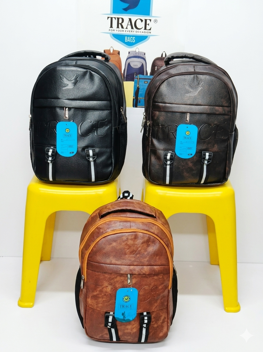 TRACE Vegan Leather Laptop Backpack for Men & Women, Water Resistant College Bag with 15.6 Inch Laptop Sleeve, Anti-Theft Pocket & Multi Compartments
