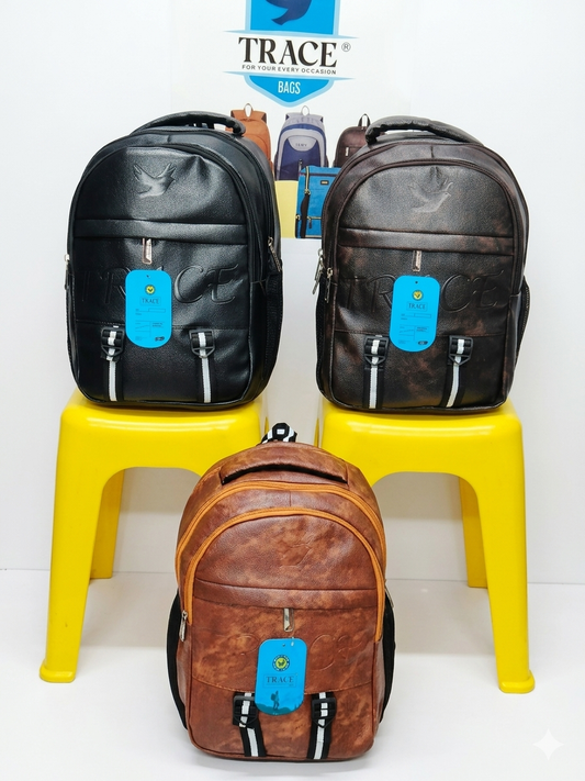 TRACE Vegan Leather Laptop Backpack for Men & Women, Water Resistant College Bag with 15.6 Inch Laptop Sleeve, Anti-Theft Pocket & Multi Compartments