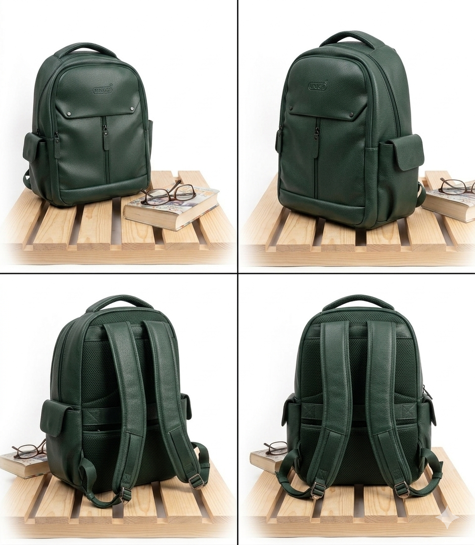 TRACE Vegan Leather Laptop Backpack for Men & Women, Water Resistant College Bag with 15.6 Inch Laptop Sleeve, Anti-Theft Pocket & Multi Compartments