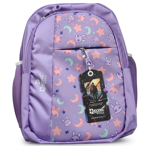 Decent World Purple School Backpack for Girls, Cute Printed Kids Bag with Organizer Pocket, Bottle Holder