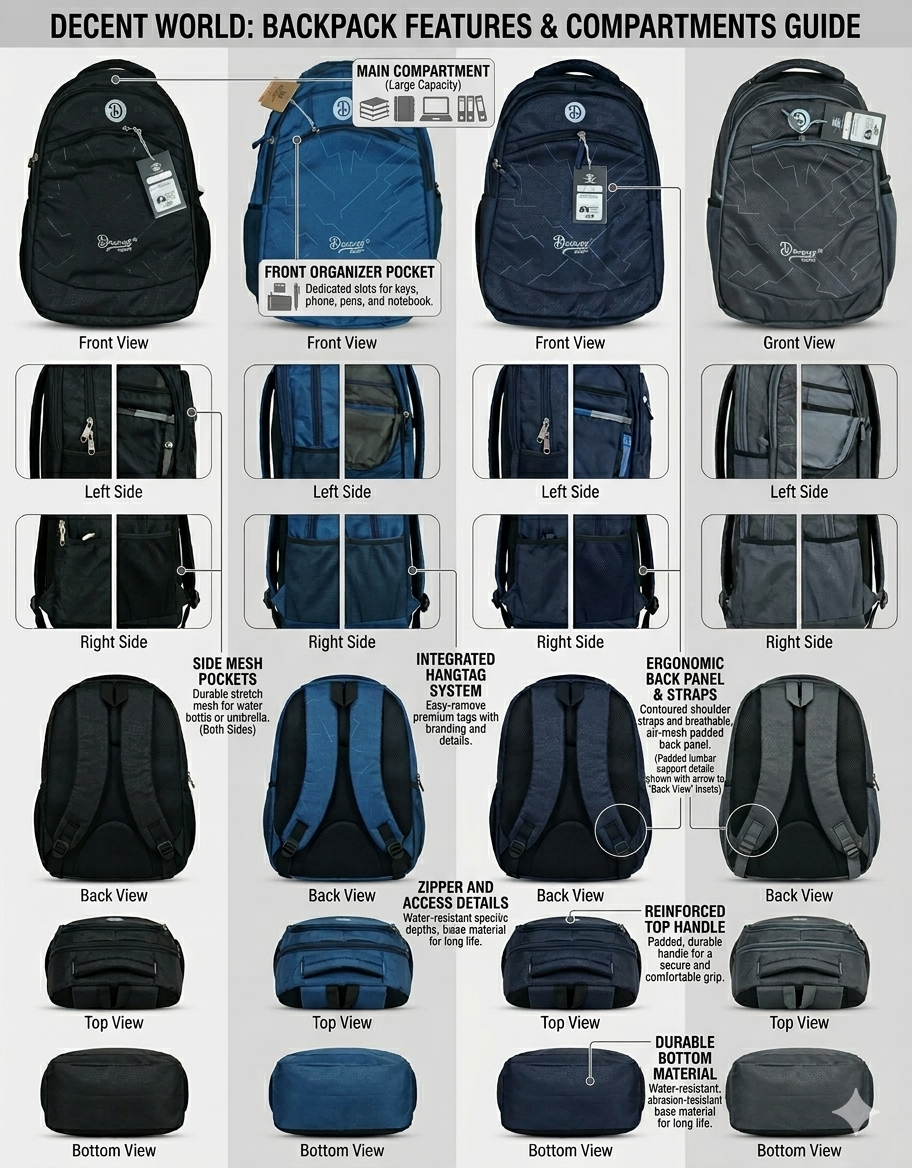 Decent World Laptop Backpack for Men & Women, Water Resistant School and College Bag with Organizer Pocket