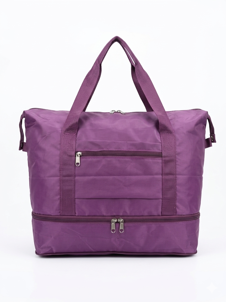 Travel Duffel Bag for Women, Foldable Weekender Bag with Shoe Compartment, Expandable Carry On Tote, Water Resistant Overnight Bag for Gym, Travel, Hospital, Purple