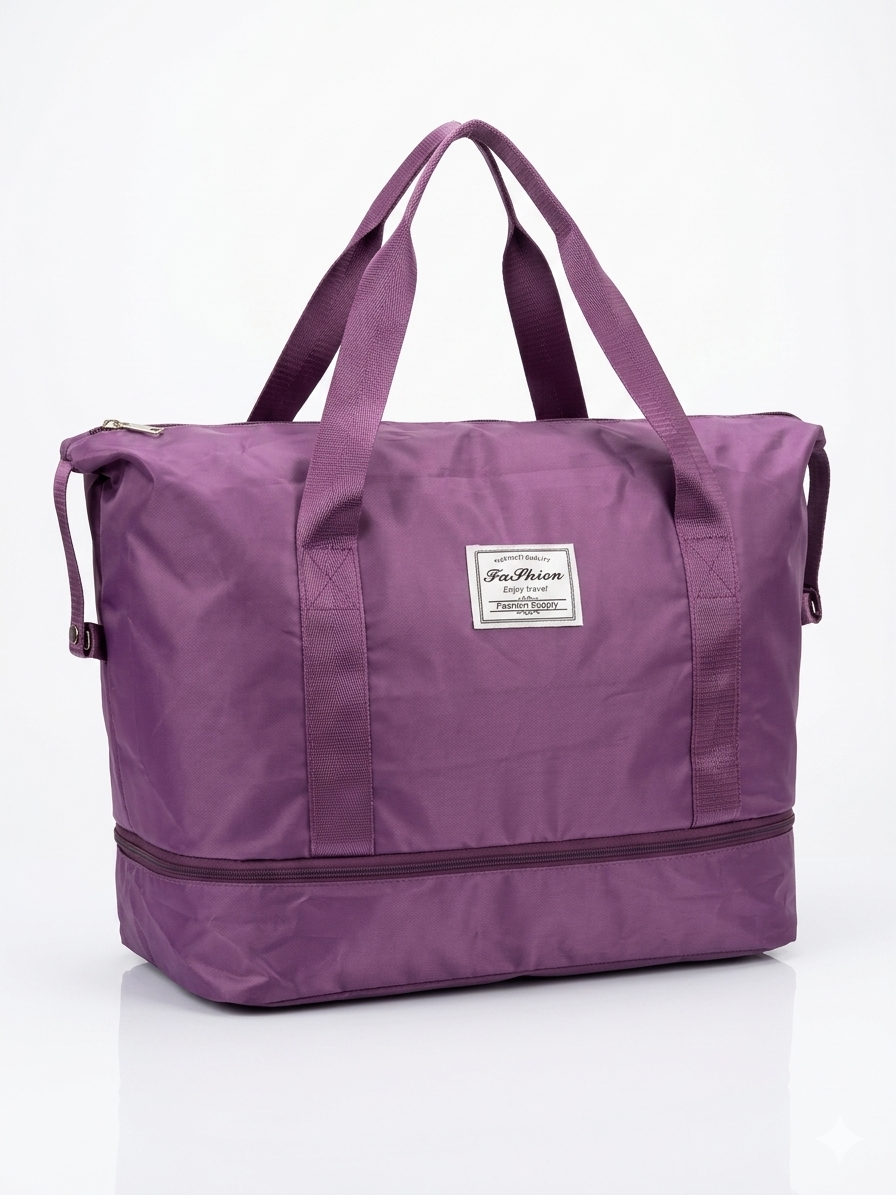 Travel Duffel Bag for Women, Foldable Weekender Bag with Shoe Compartment, Expandable Carry On Tote, Water Resistant Overnight Bag for Gym, Travel, Hospital, Purple