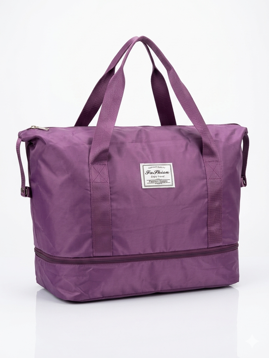 Travel Duffel Bag for Women, Foldable Weekender Bag with Shoe Compartment, Expandable Carry On Tote, Water Resistant Overnight Bag for Gym, Travel, Hospital, Purple