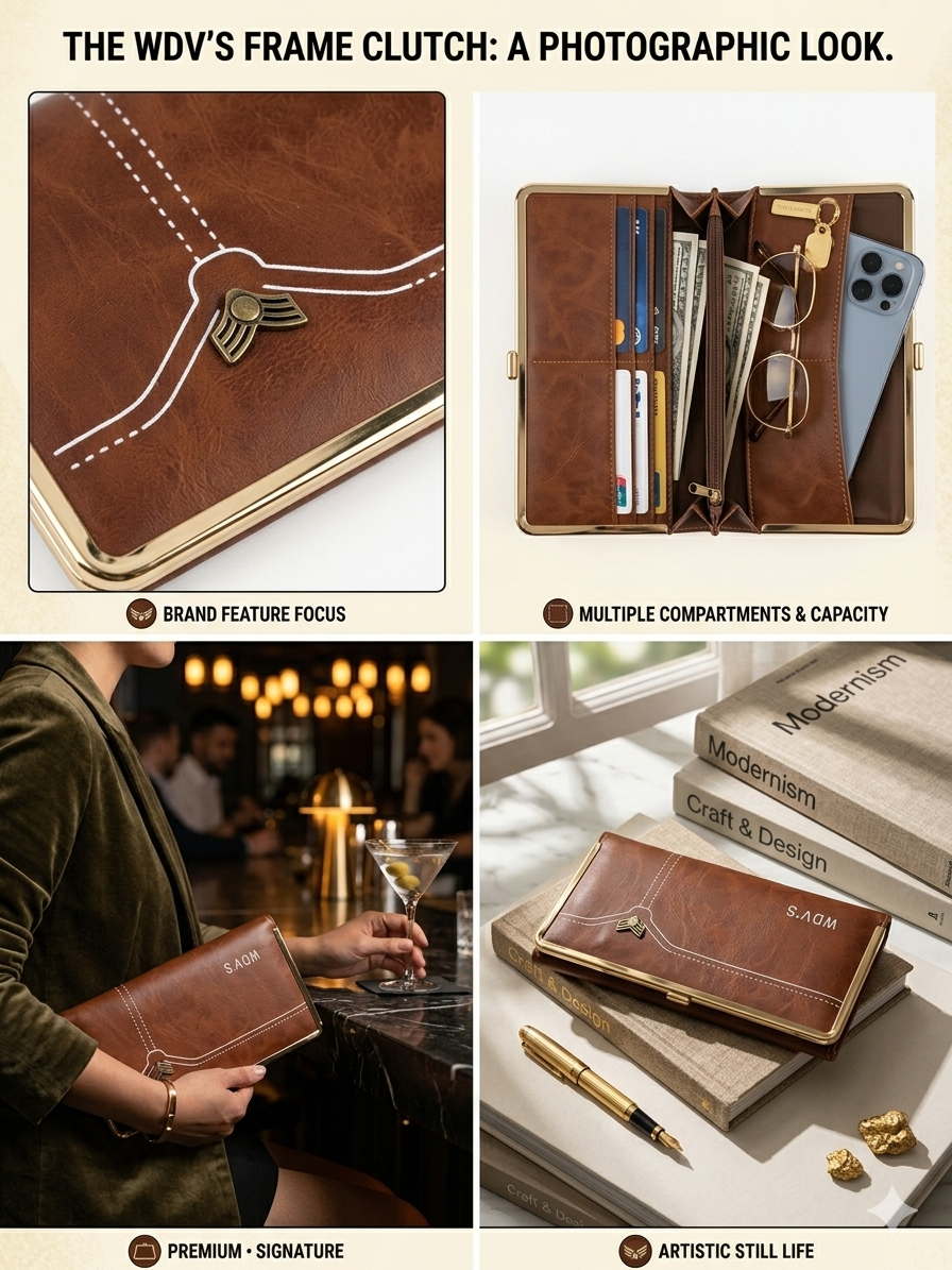 WDV'S Premium PU Leatherette Clutch Wallet for Women, Large Capacity Purse with Card Slots, Coin Pocket, Cash Compartment, Phone Pocket and Secure Clasp Closure, Brown