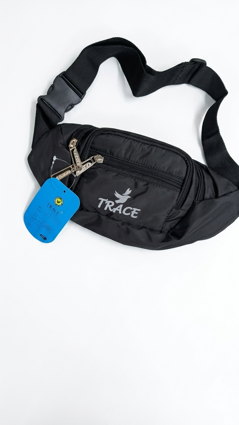 TRACE Waist Bag for Men and Women, Water Resistant Fanny Pack with RFID Blocking Pocket, Adjustable Strap, Multiple Compartments, Internal Organizer and Secure Zipper Pockets, Black