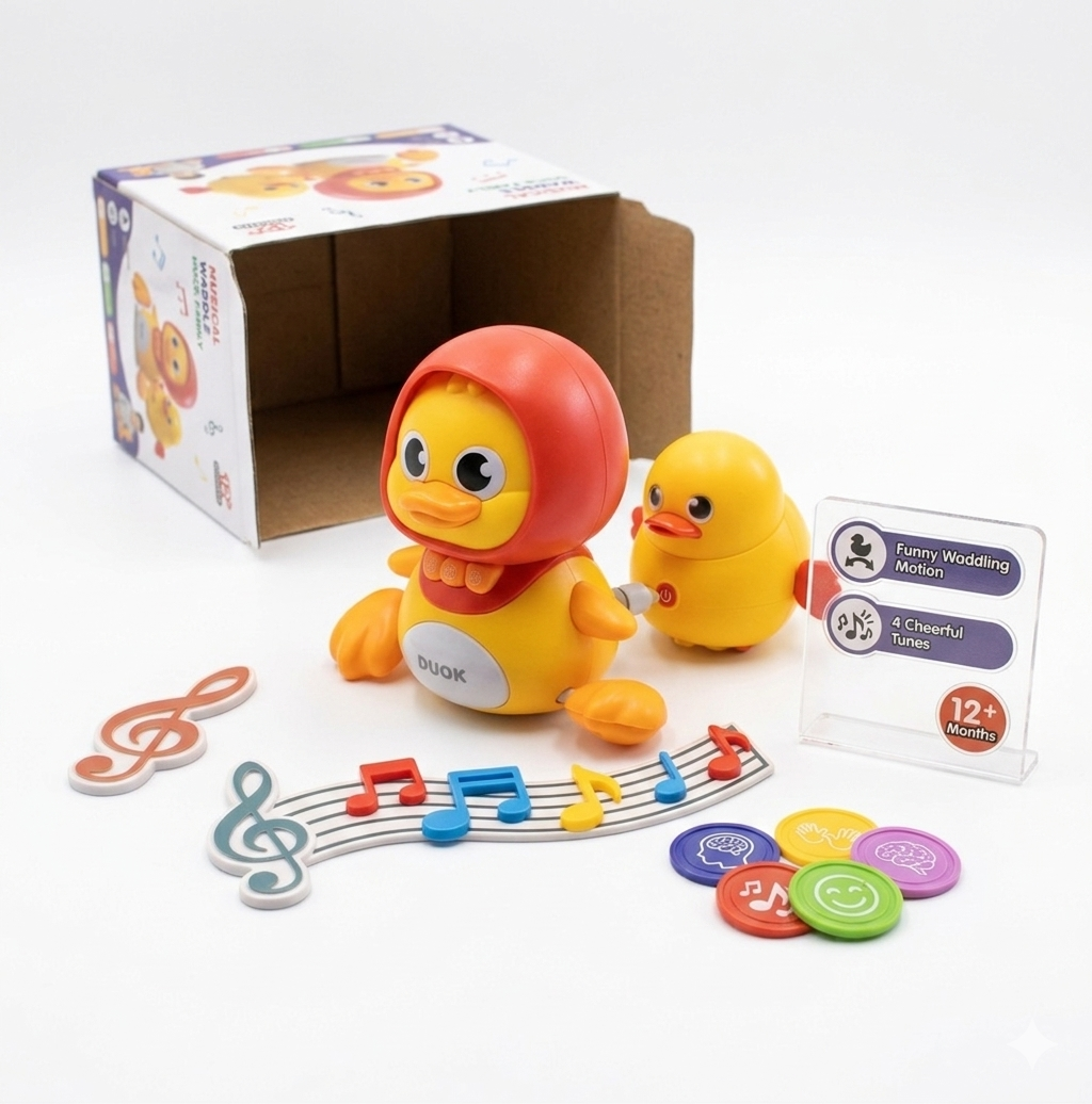 DUOK Musical Waddle Duck Family Toy Set for Kids, Interactive Walking Duck with Lights, Music and Magnetic Follow Duck, Educational Toy for Toddlers 12+ Months