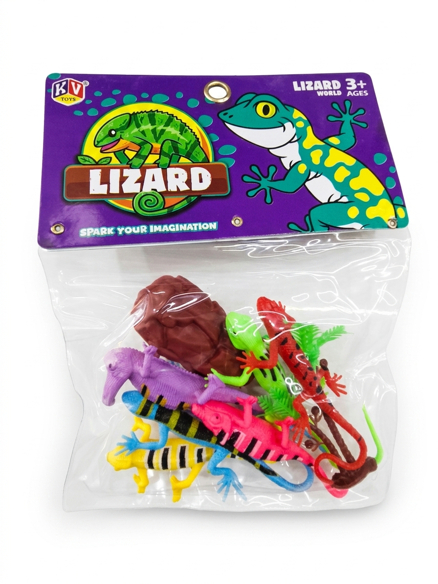 KV Toys Lizard World Reptile Figure Set for Kids, Soft Plastic Gecko, Newt and Crocodile Animal Toys with Terrain Accessories