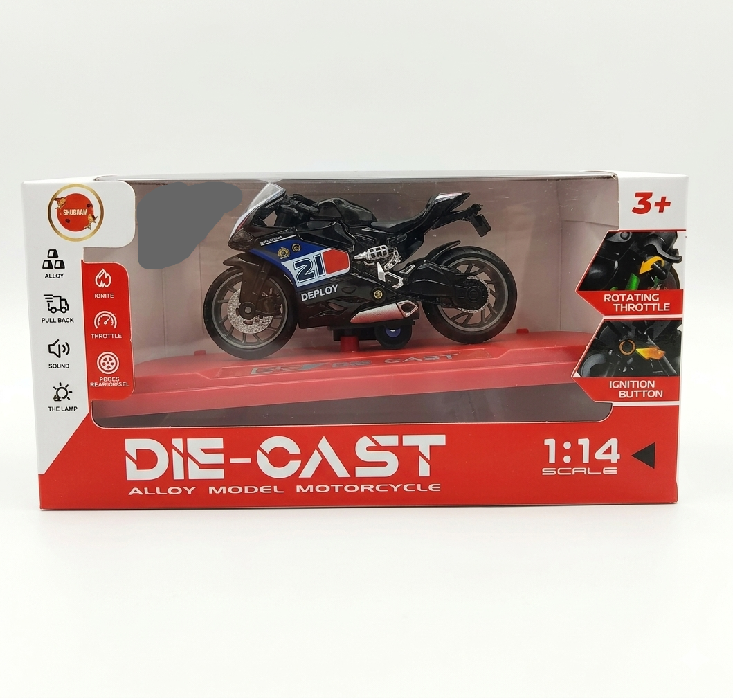 Die-Cast Sport Bike Toy Model for Kids, Pull Back Motorcycle with Light, Sound, Rear Suspension and Rotating Throttle