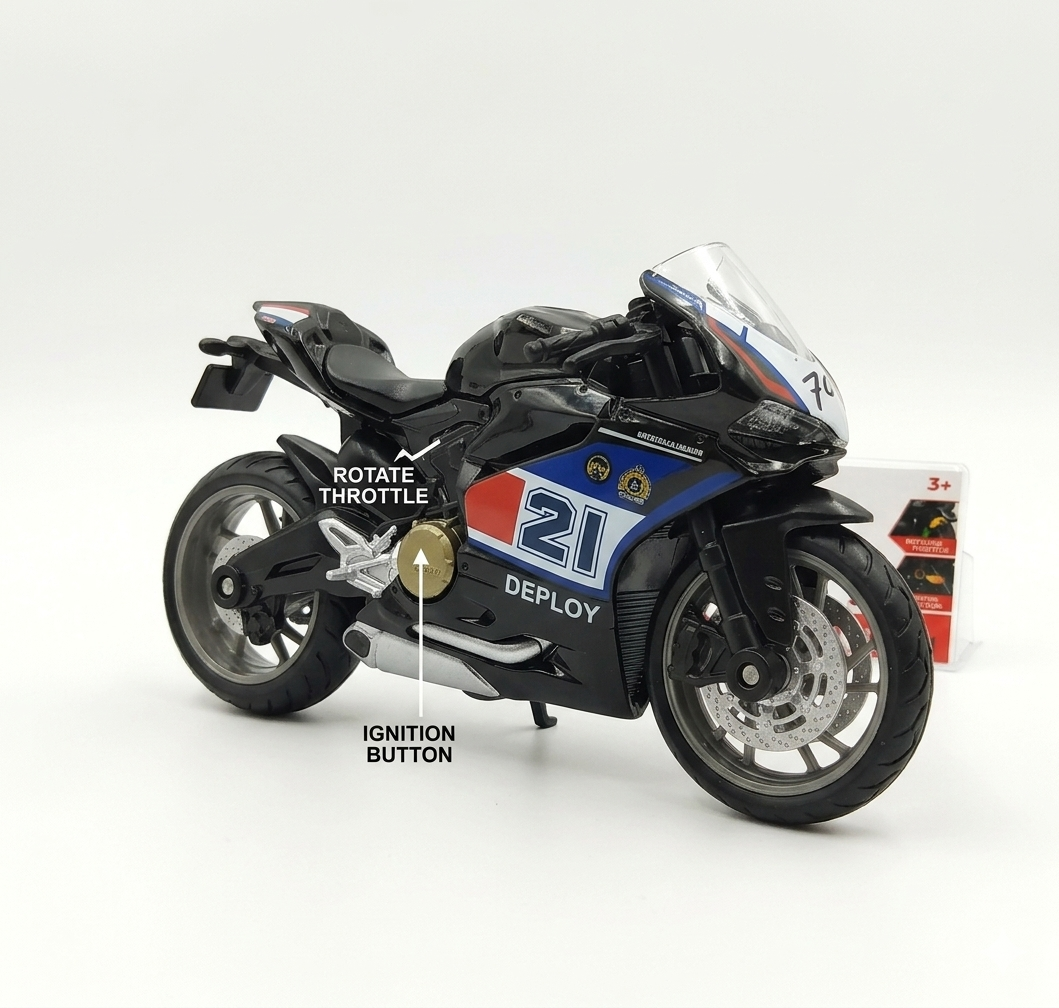 Die-Cast Sport Bike Toy Model for Kids, Pull Back Motorcycle with Light, Sound, Rear Suspension and Rotating Throttle