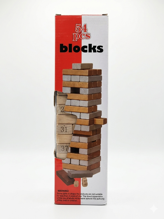 Numerical Stacking Blocks Wooden Tower Game, 54 Piece Numbered Block Set with Dice, Educational Balance and Strategy Game for Kids and Family