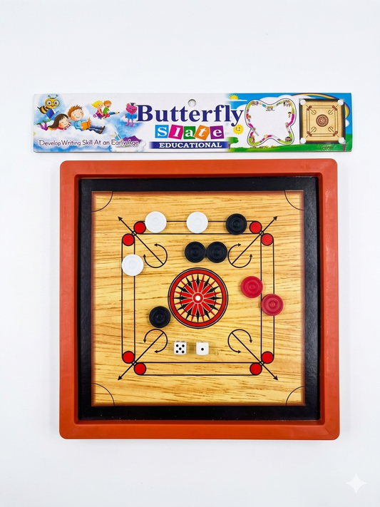 Butterfly Slate Carrom Board Set for Kids, Mini Tabletop Carrom Game with Dice, Coins and Dry Erase Kit, Indoor Family Board Game