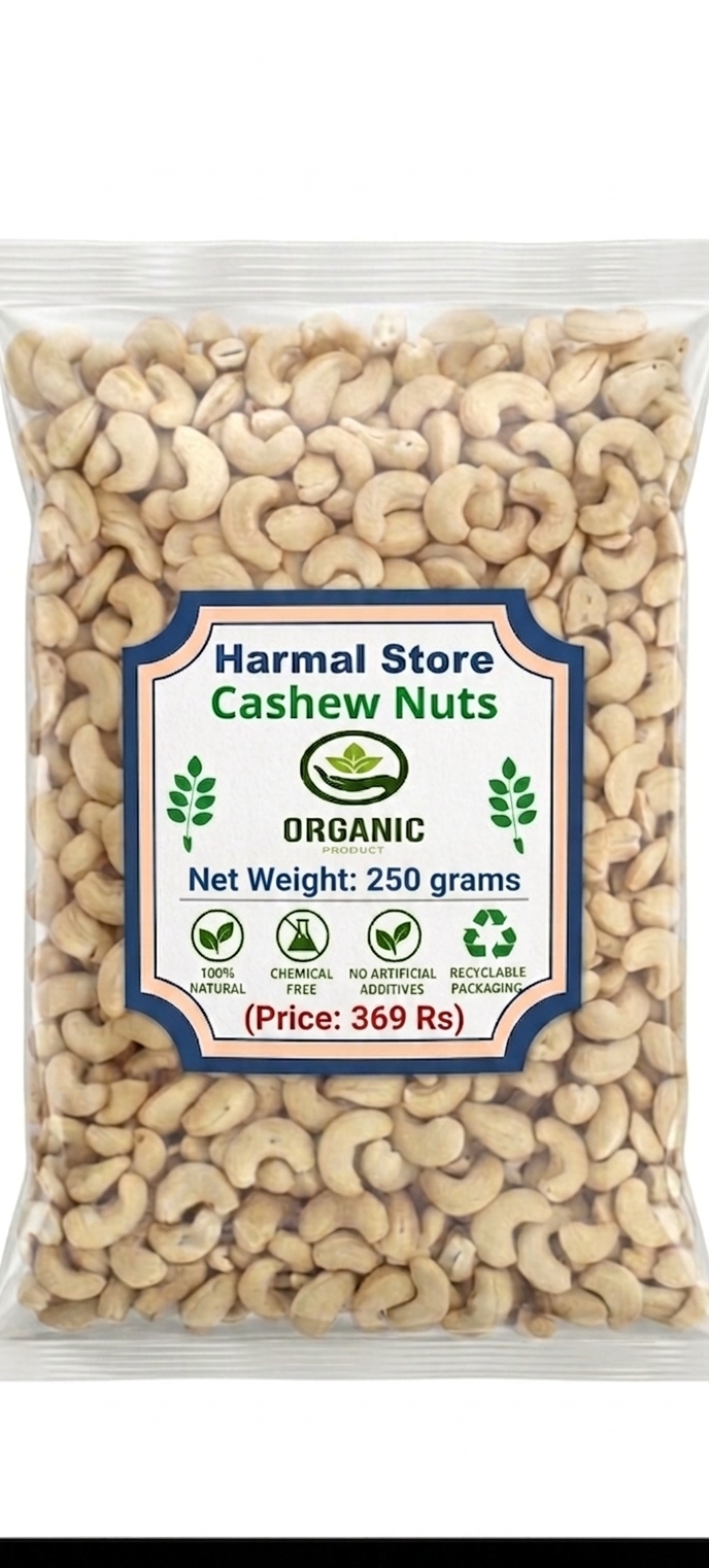 Harmal Store Premium Cashew Nuts 250g, Natural Whole Kaju, Crunchy Healthy Dry Fruit, Protein Rich Organic Cashews