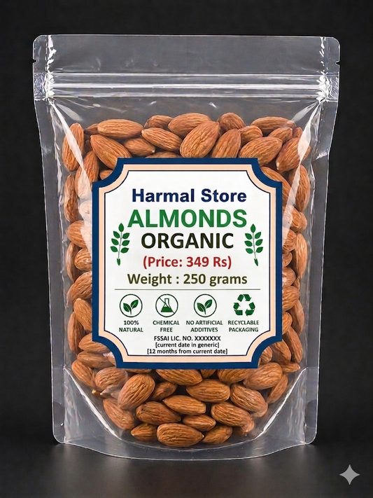 Organic Almonds 250g | Premium Natural Badam | Chemical Free Healthy Dry Fruits | Crunchy Whole Almond Kernels