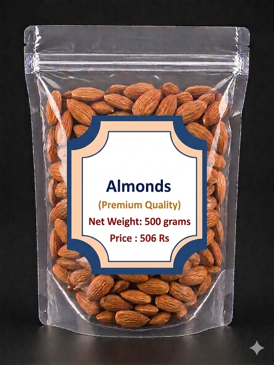 Premium Raw Almonds (Badam) 500g | Crunchy Natural Whole Almond Kernels | Healthy Dry Fruits for Snacking, Cooking & Baking