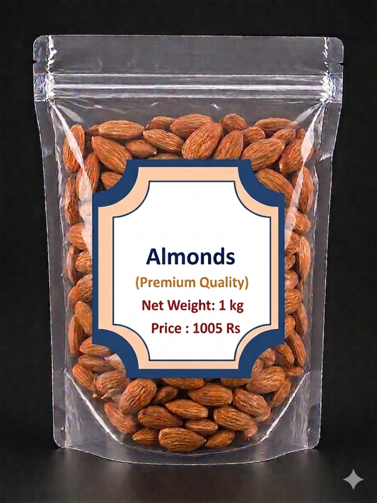 Premium Raw Almonds (Badam) 1 kg | Crunchy Natural Whole Almond Kernels | Healthy Dry Fruits for Snacking, Cooking & Baking