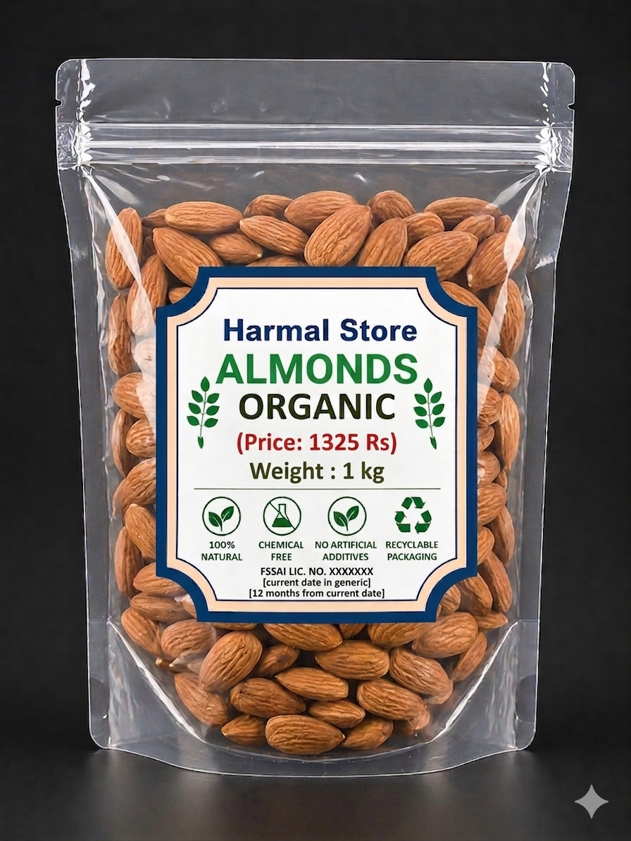 Organic Almonds 1 kg | Premium Natural Badam | Chemical Free Whole Almond Kernels | Healthy Dry Fruits for Daily Nutrition