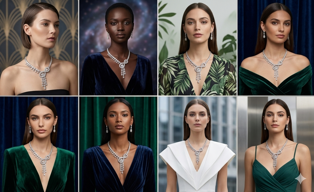 Chic Art Deco Simulated Diamond Statement Necklace & Earring Set for Women – Pavé Sculptural Knot Riviere Chain Collar, Emerald-Cut Asymmetric Drop Charms, Triple Tassel Pear-Cut Drops Bridal Set