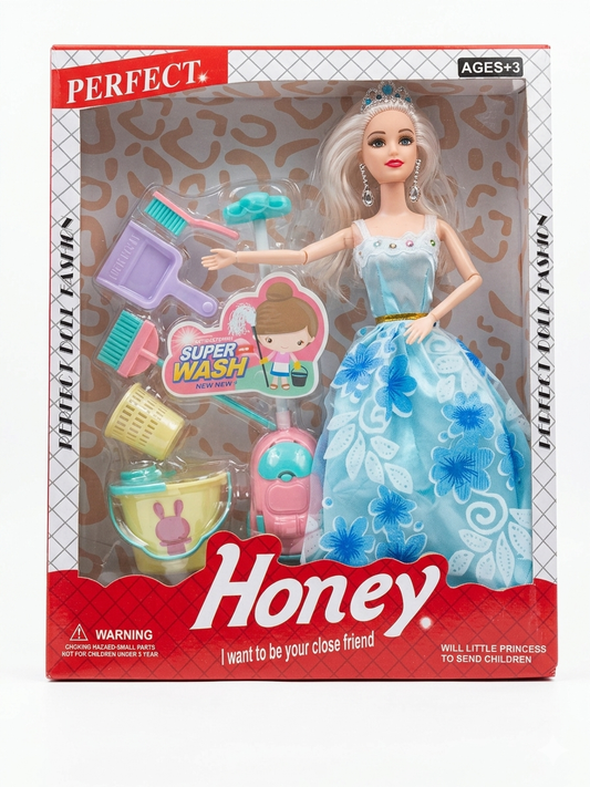 Honey Cleaning Doll Playset with Accessories & Toy Cleaning Machine, 11.5 Inch Fashion Doll with Broom