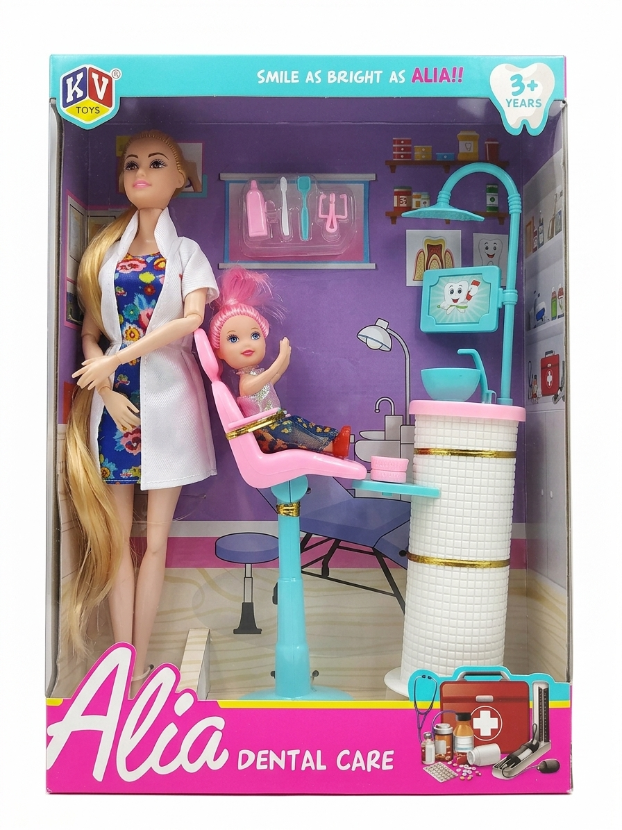 Alia Dental Care Doll Play Set | Dentist Doll with Chair, Tools & Accessories | Interactive Kids Doctor Play Toy | 2 Dolls Set (3+ Years)
