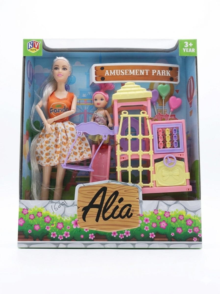Alia Amusement Park Doll Playset with Slide & Swing, 11.5 Inch Poseable Doll + Accessories
