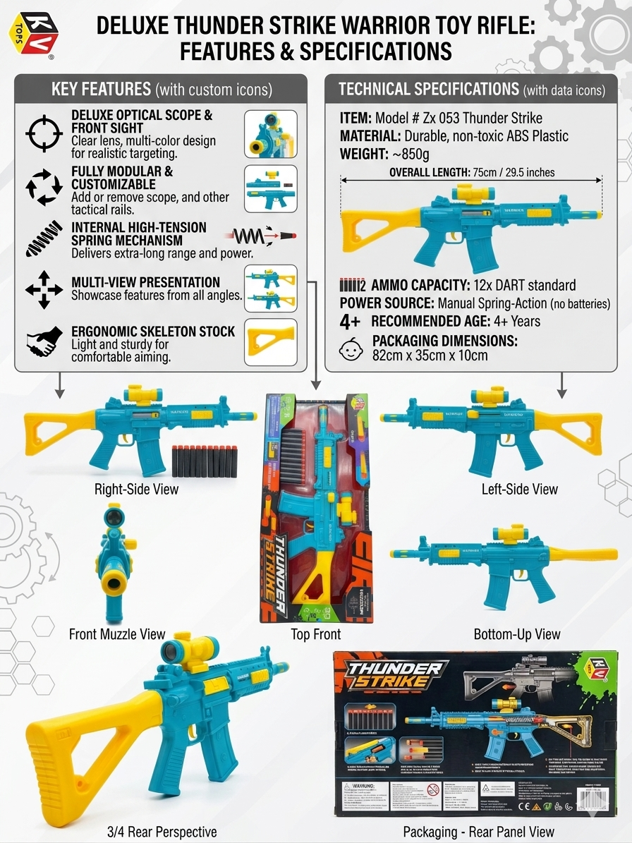 Kids Foam Dart Blaster Toy with Scope, Manual Spring Action, Soft Foam Darts, Outdoor Target Game Toy for Kids Age 4+