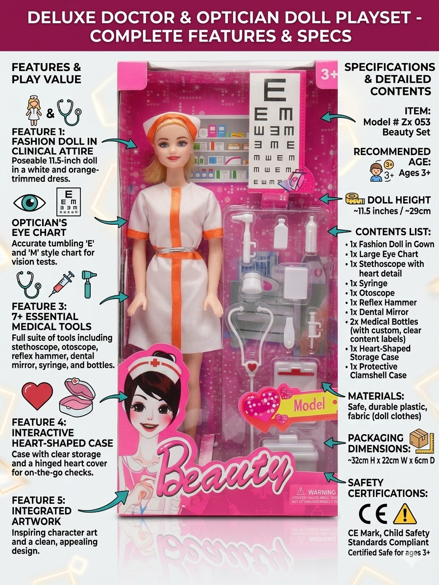 Alia Doctor & Optician Doll Playset with Medical Kit & Eye Chart, 11.5 Inch Fashion Doll in Clinical Outfit