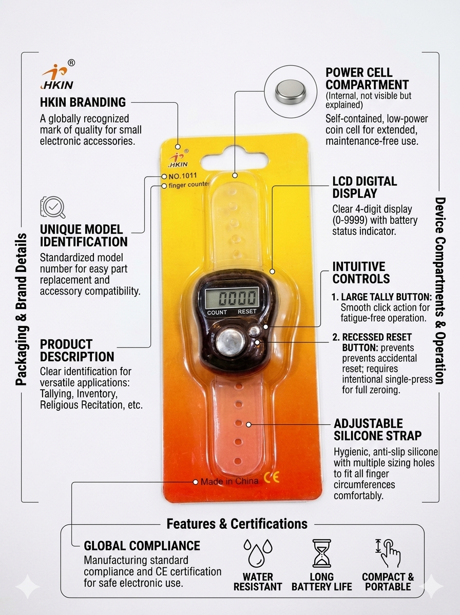 HKIN Finger Counter Digital Tally Counter | 4-Digit LCD Display (0–9999) | Adjustable Silicone Strap |
