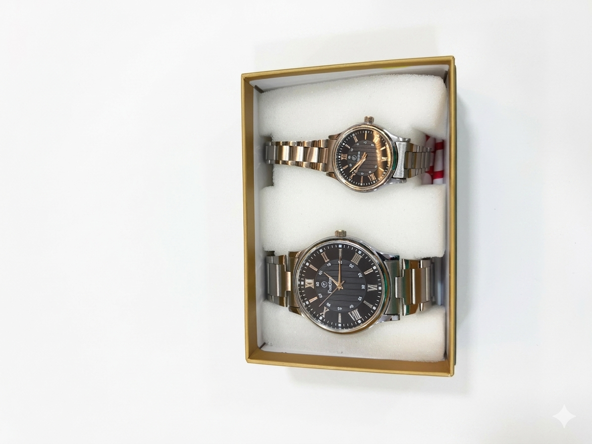 Fascino Elegant Couple Watch Set for Men & Women | Stainless Steel Dual-Tone Analog Watches | Japanese Quartz Movement | Premium Gift Box Set