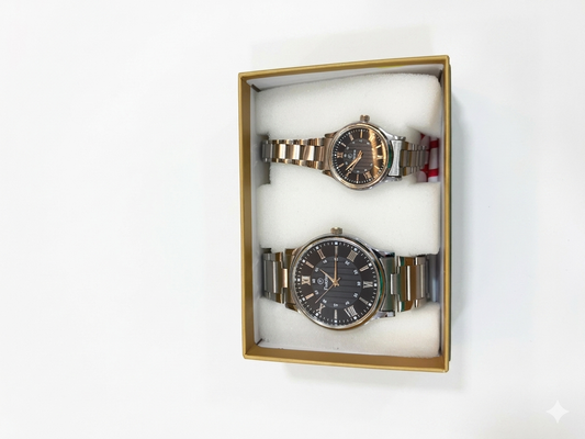 Fascino Elegant Couple Watch Set for Men & Women | Stainless Steel Dual-Tone Analog Watches | Japanese Quartz Movement | Premium Gift Box Set