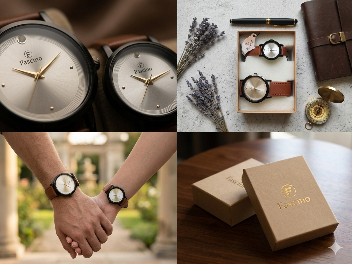 Fascino Couple Watch Set for Men & Women | Matching Analog Wrist Watches | Premium Faux Leather Strap