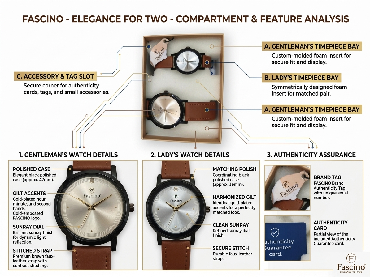 Fascino Couple Watch Set for Men & Women | Matching Analog Wrist Watches | Premium Faux Leather Strap
