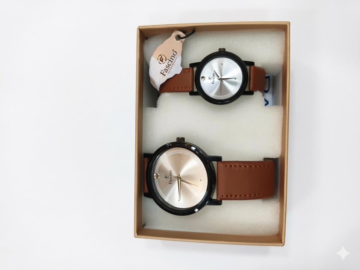 Fascino Couple Watch Set for Men & Women | Matching Analog Wrist Watches | Premium Faux Leather Strap