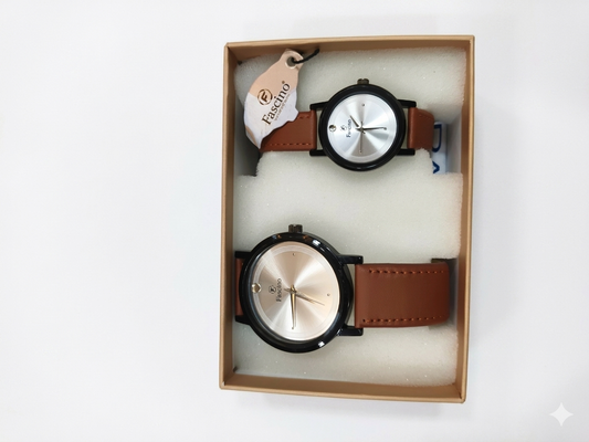Fascino Couple Watch Set for Men & Women | Matching Analog Wrist Watches | Premium Faux Leather Strap