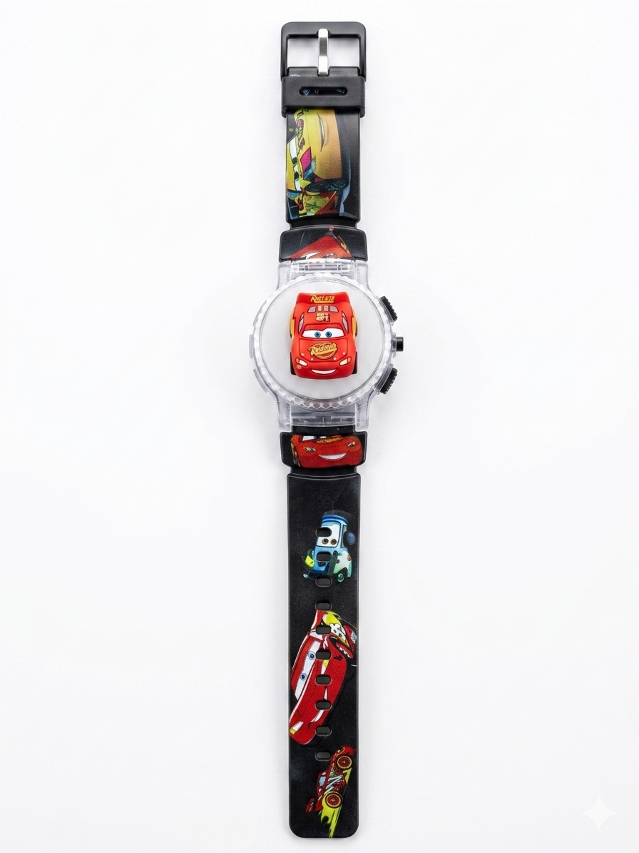 Disney Cars Lightning McQueen Projection Watch for Kids | Digital LCD Watch with Projector | Official Pixar Merchandise | Silicone Strap | Red Racing Theme
